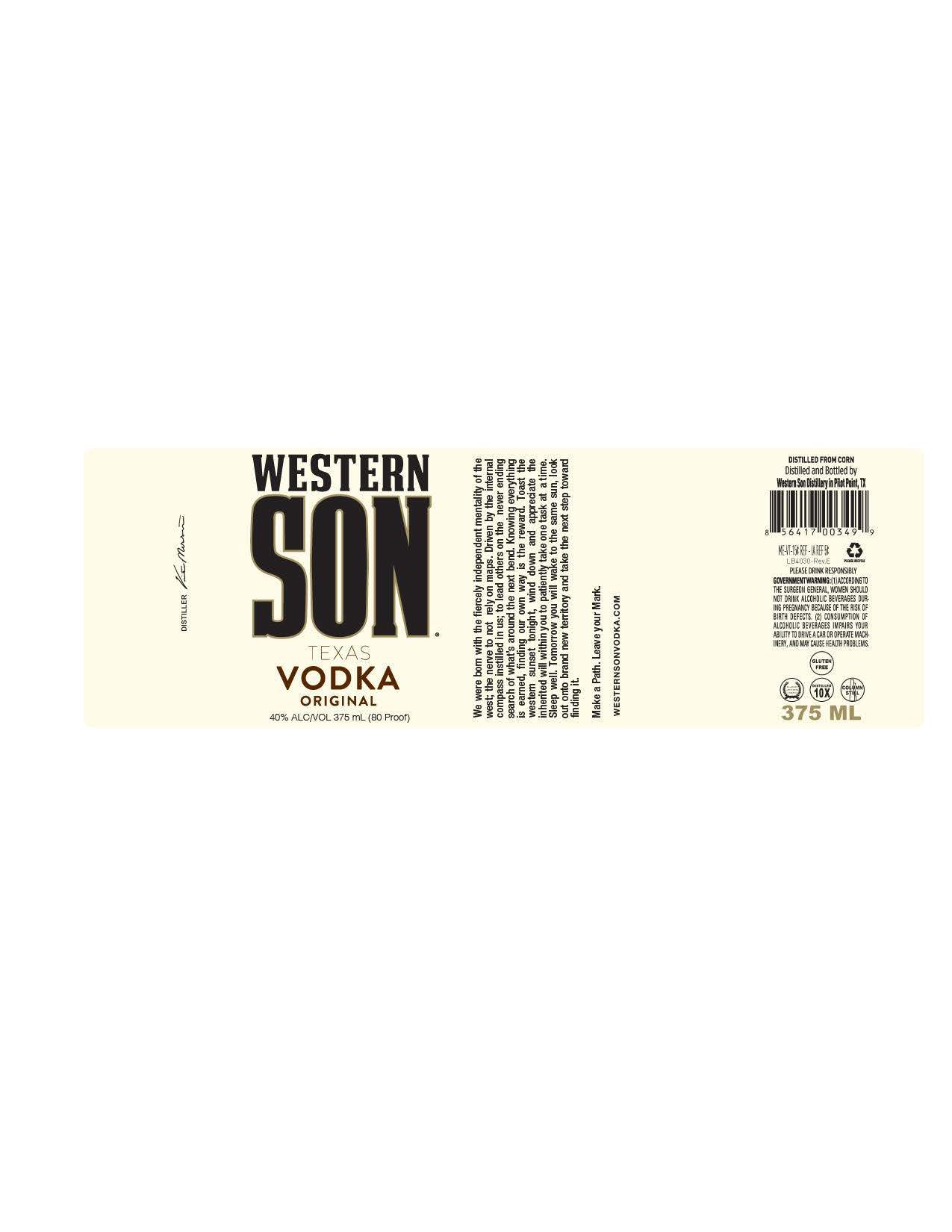 TABC label artwork for Western Son Texas Vodka Original 375ml