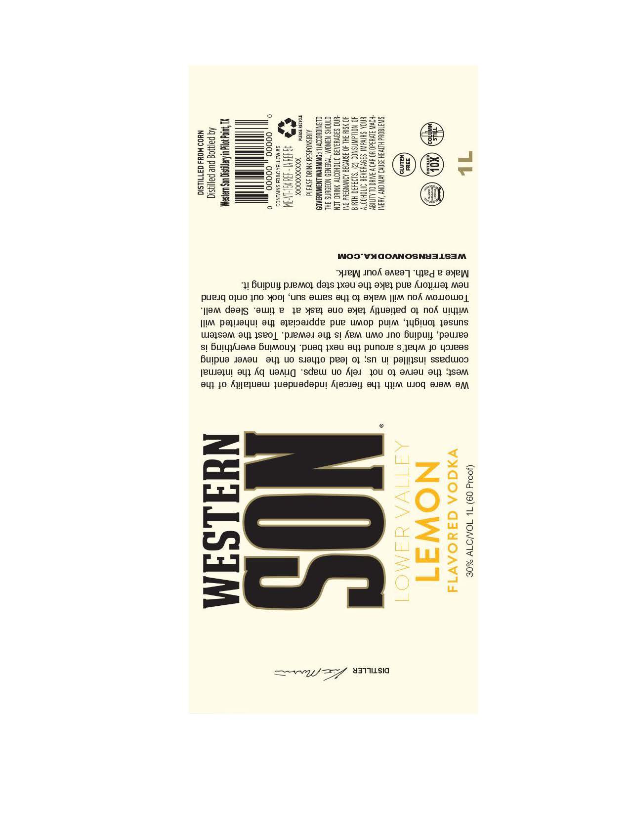 TABC label artwork for Western Son Lower Valley Lemon 1L & 1.75L