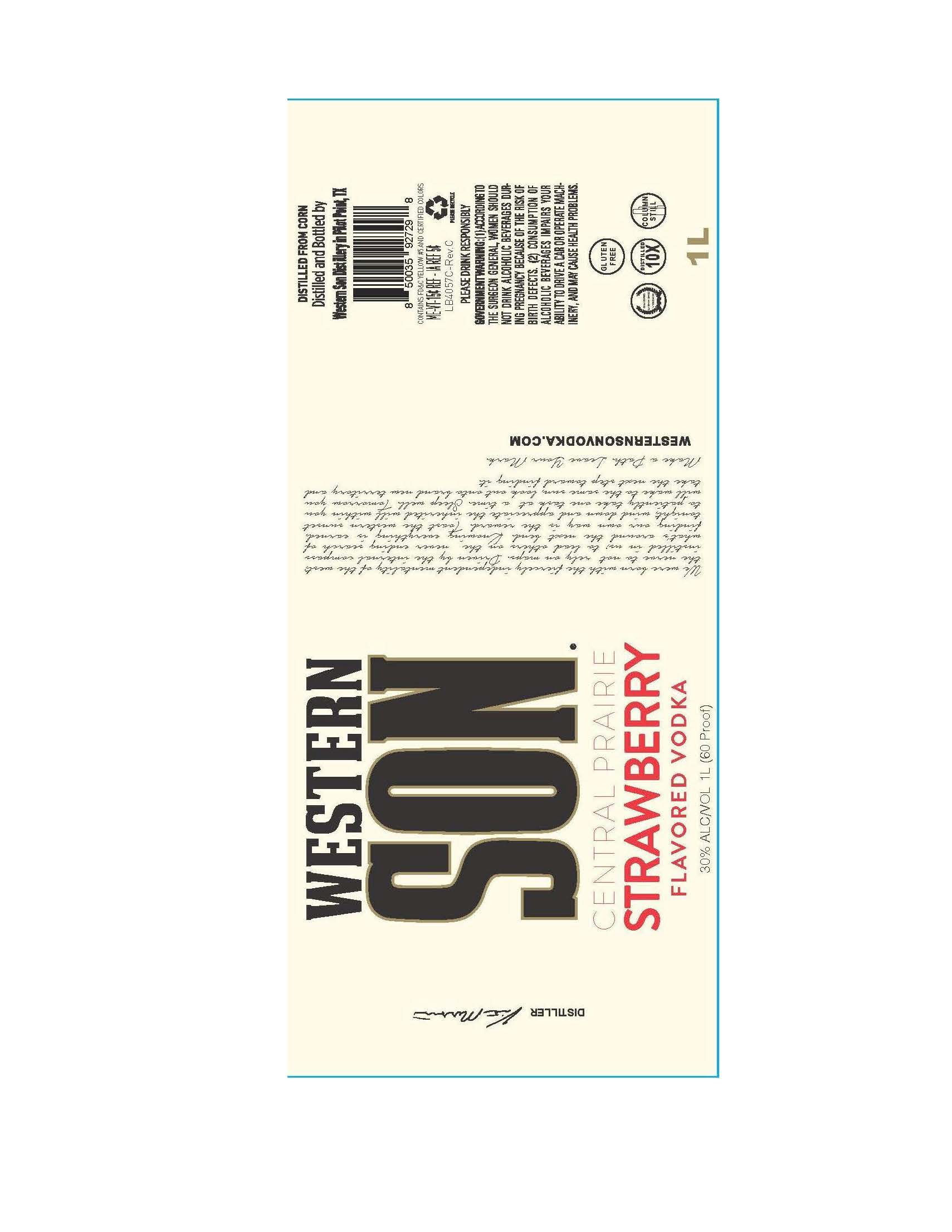 TABC label artwork for Western Son Central Prairie Strawberry 1L & 1.75L