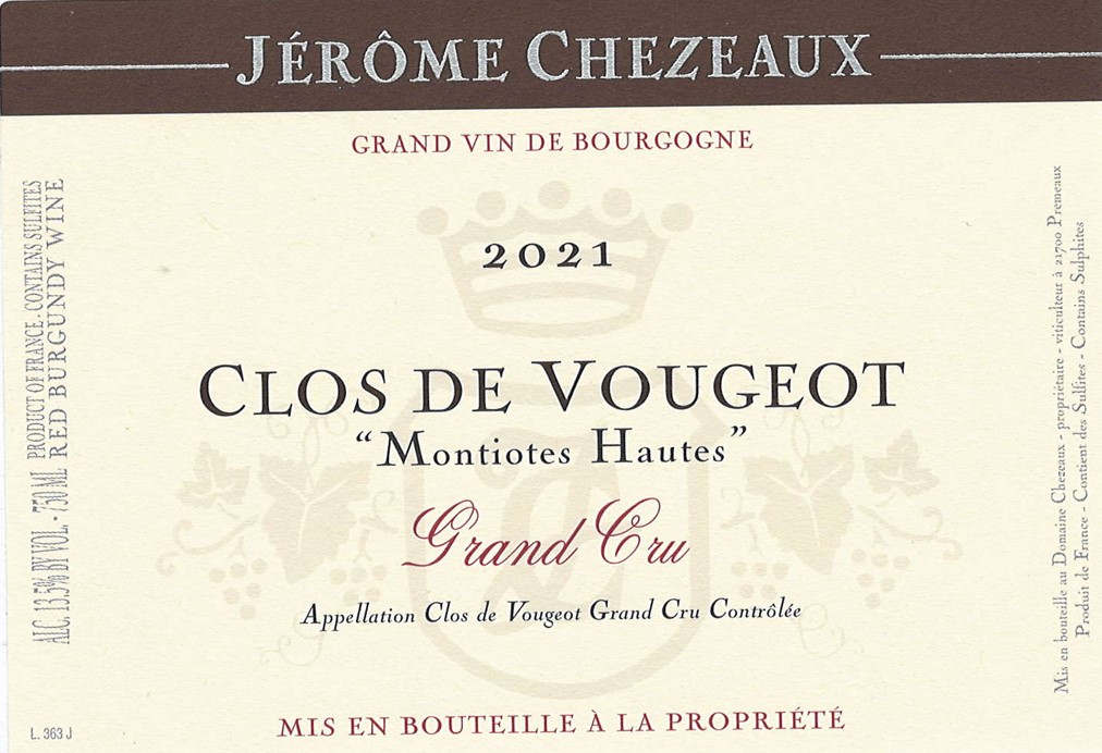 TABC label artwork for Jerome Chezeaux Clos de Vougeot Grand Cru Montitotes Hautes