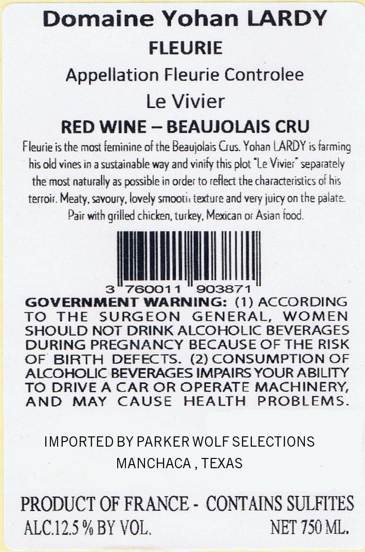 TABC label artwork for YOHAN LARDY CRU FLEURIE