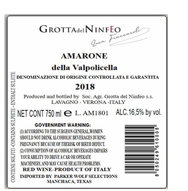TABC label artwork for GROTTA DEL NINFEO AMARONE DELLA VALPOLICELLA