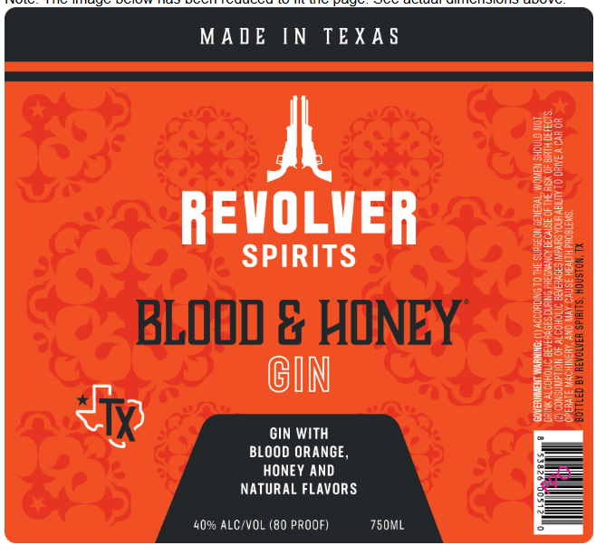 TABC label artwork for REVOLVER SPIRITS BLOOD & HONEY GIN