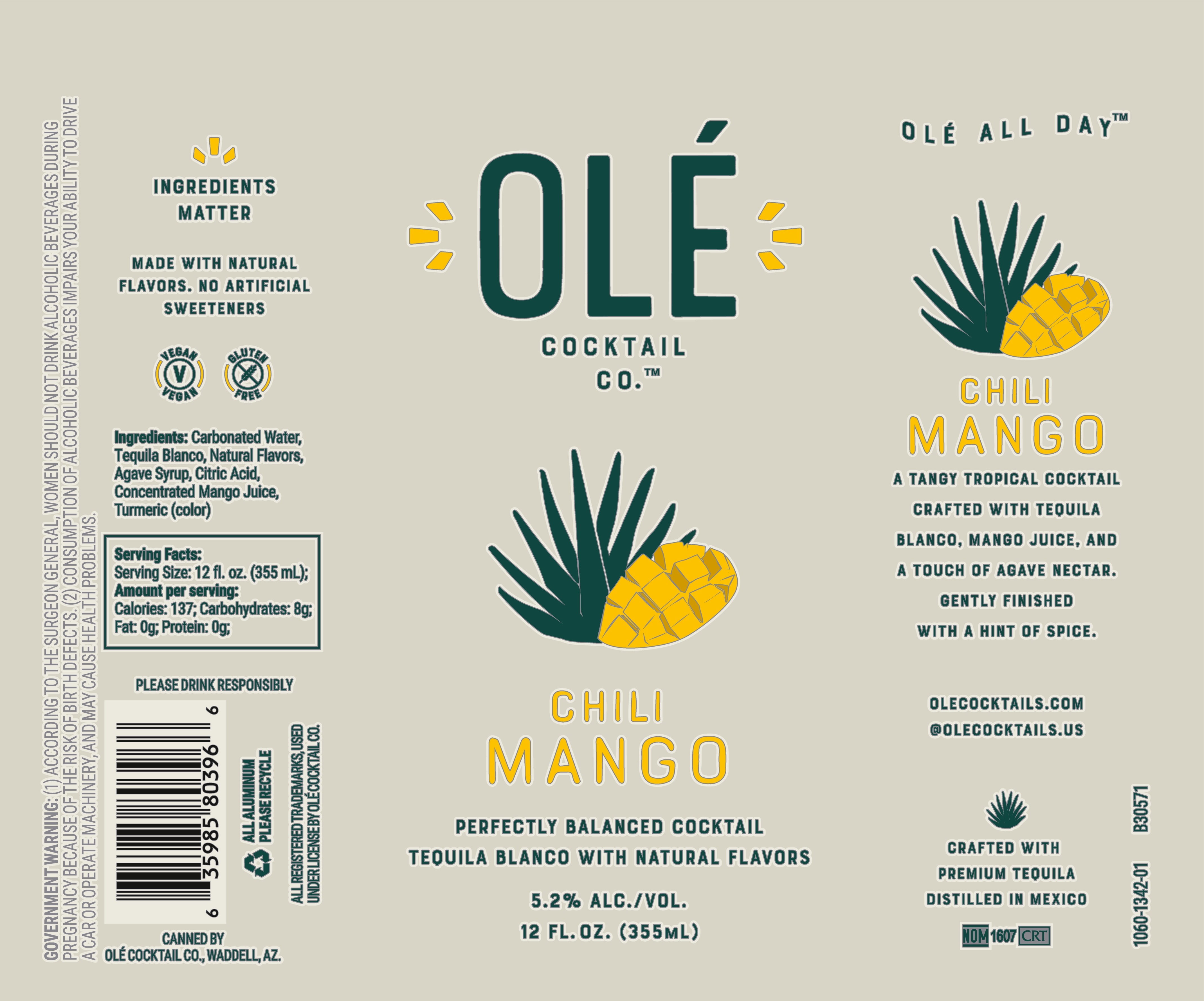 TABC label artwork for Ole Cocktail Co. Chili Mango