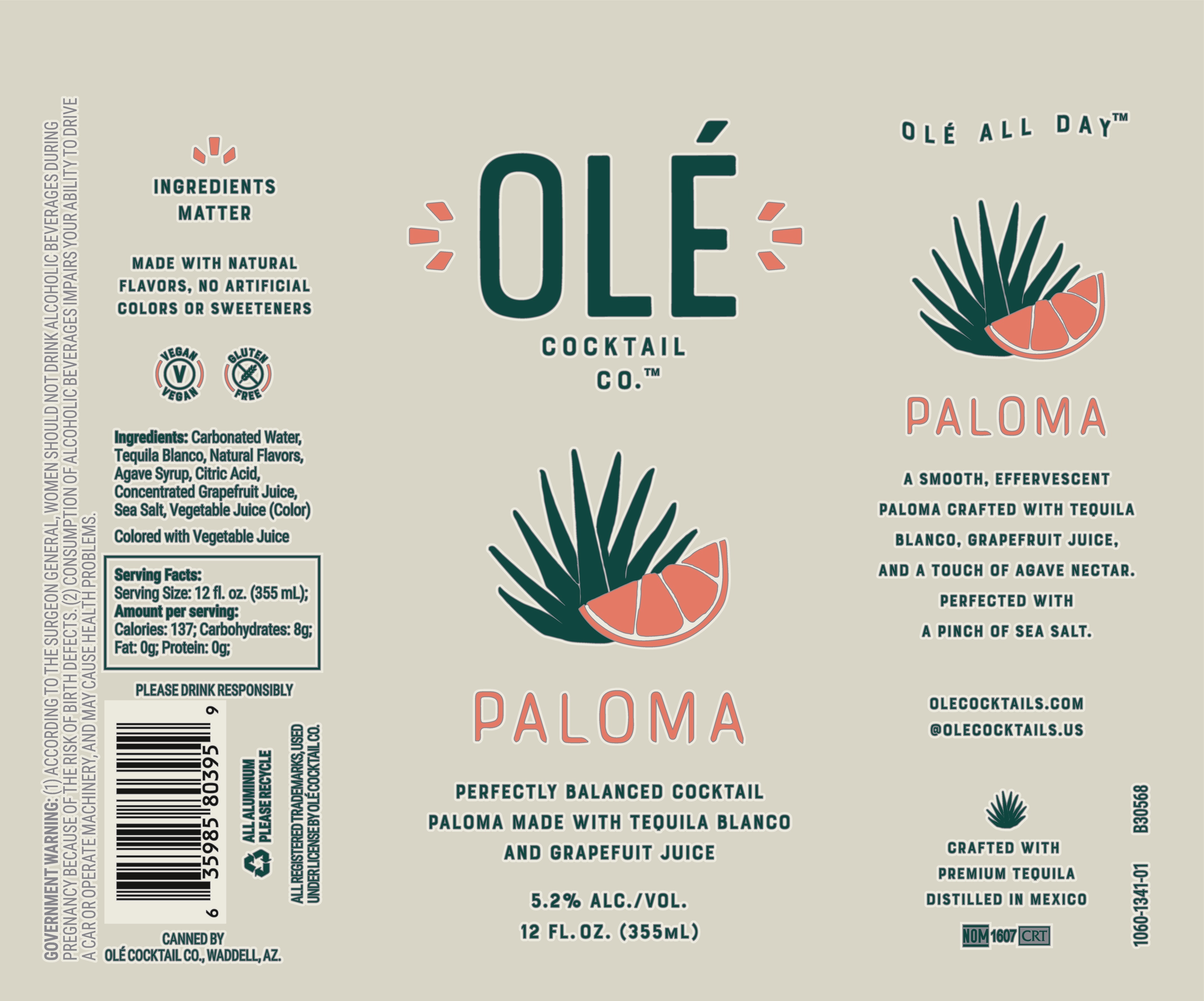 TABC label artwork for Ole Cocktail Co. Paloma