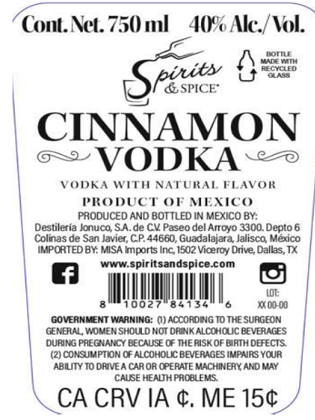 TABC label artwork for SPIRITS & SPICE CINNAMON