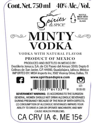 TABC label artwork for SPIRITS & SPICE MINTY