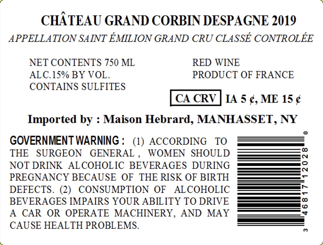 TABC label artwork for CHATEAU GRAND CORBIN-DESPAGNE SAINT EMILION