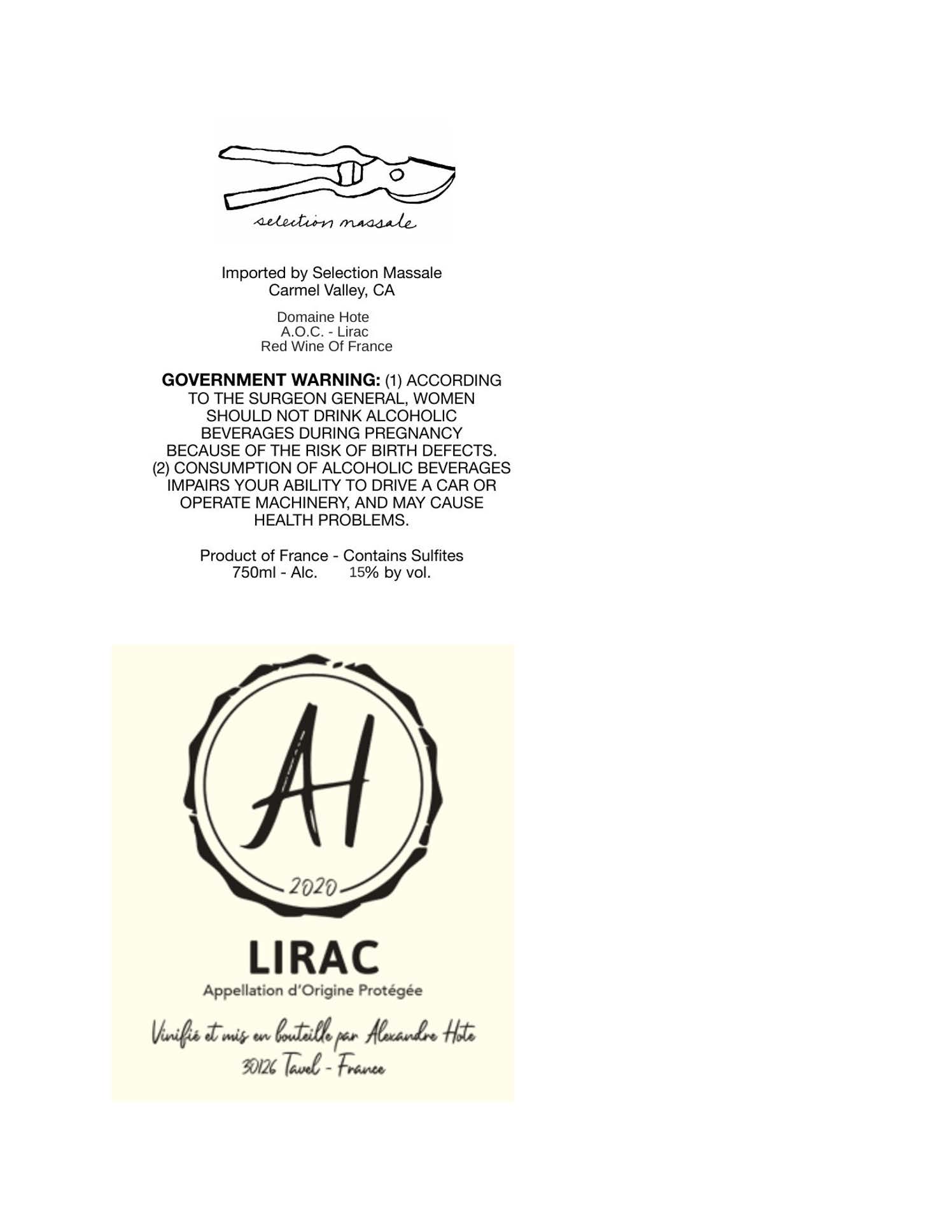 TABC label artwork for Domaine Alexandre Hote - Lirac Printemps