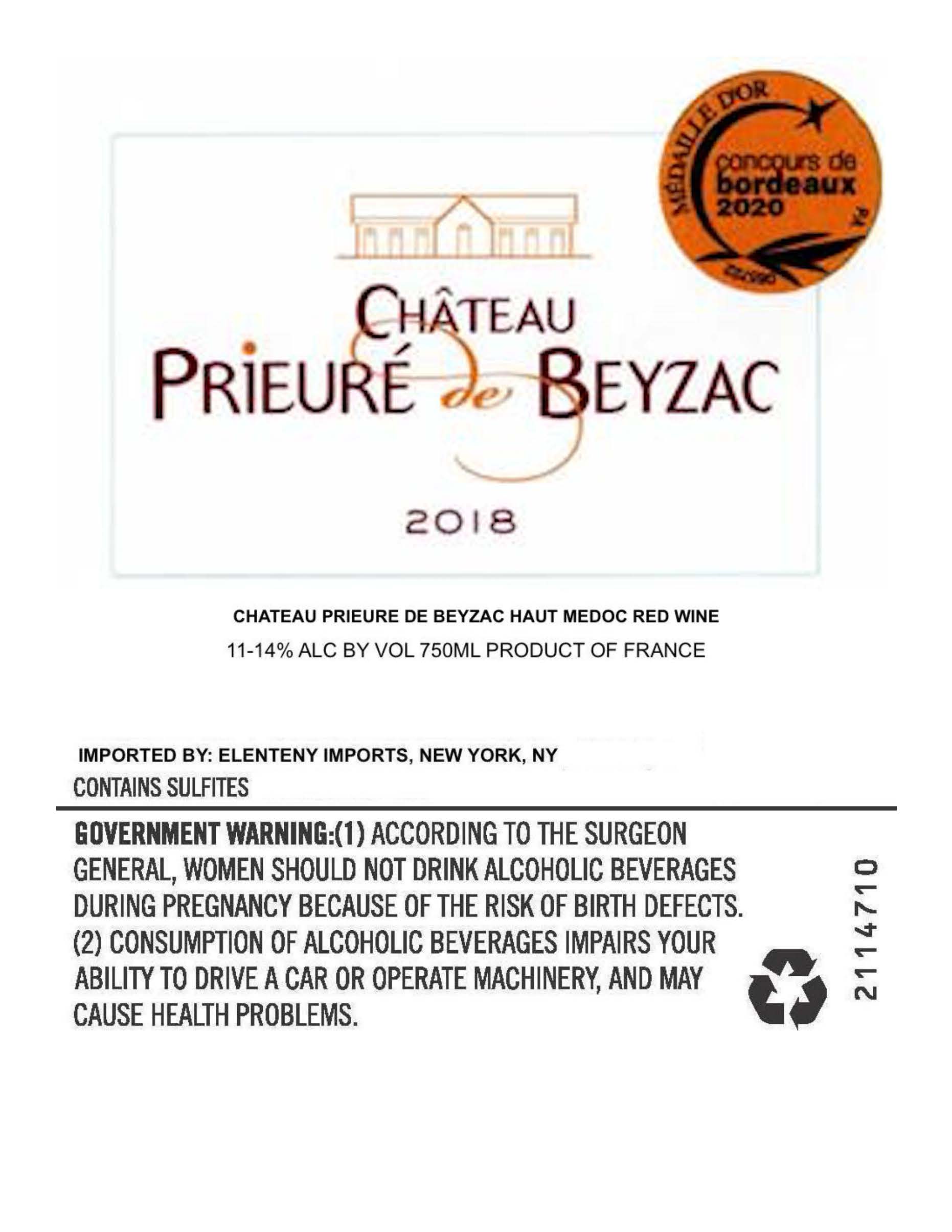 TABC label artwork for Chateau Prieure de Beyzac