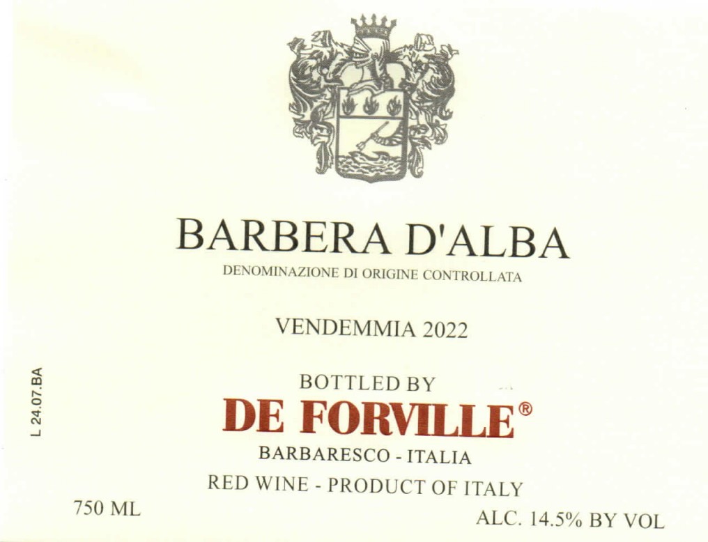TABC label artwork for DeForville Barbera d'Alba