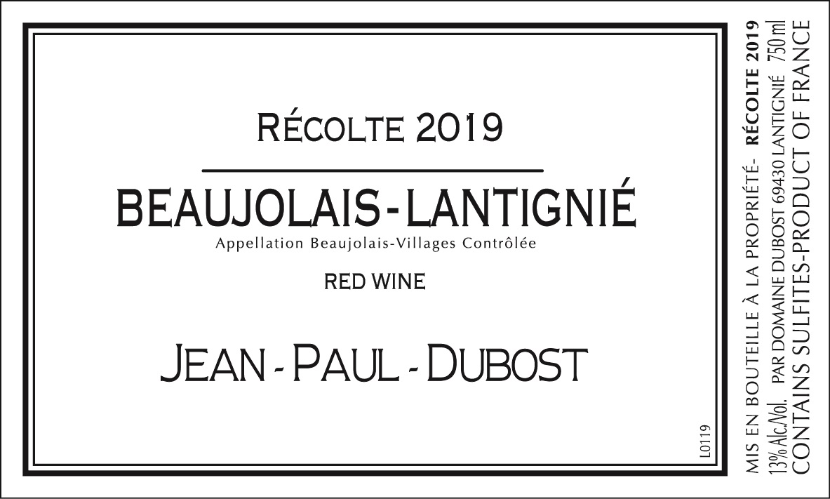 TABC label artwork for Jean-Paul Dubost Beaujolais-Lantignie Rouge
