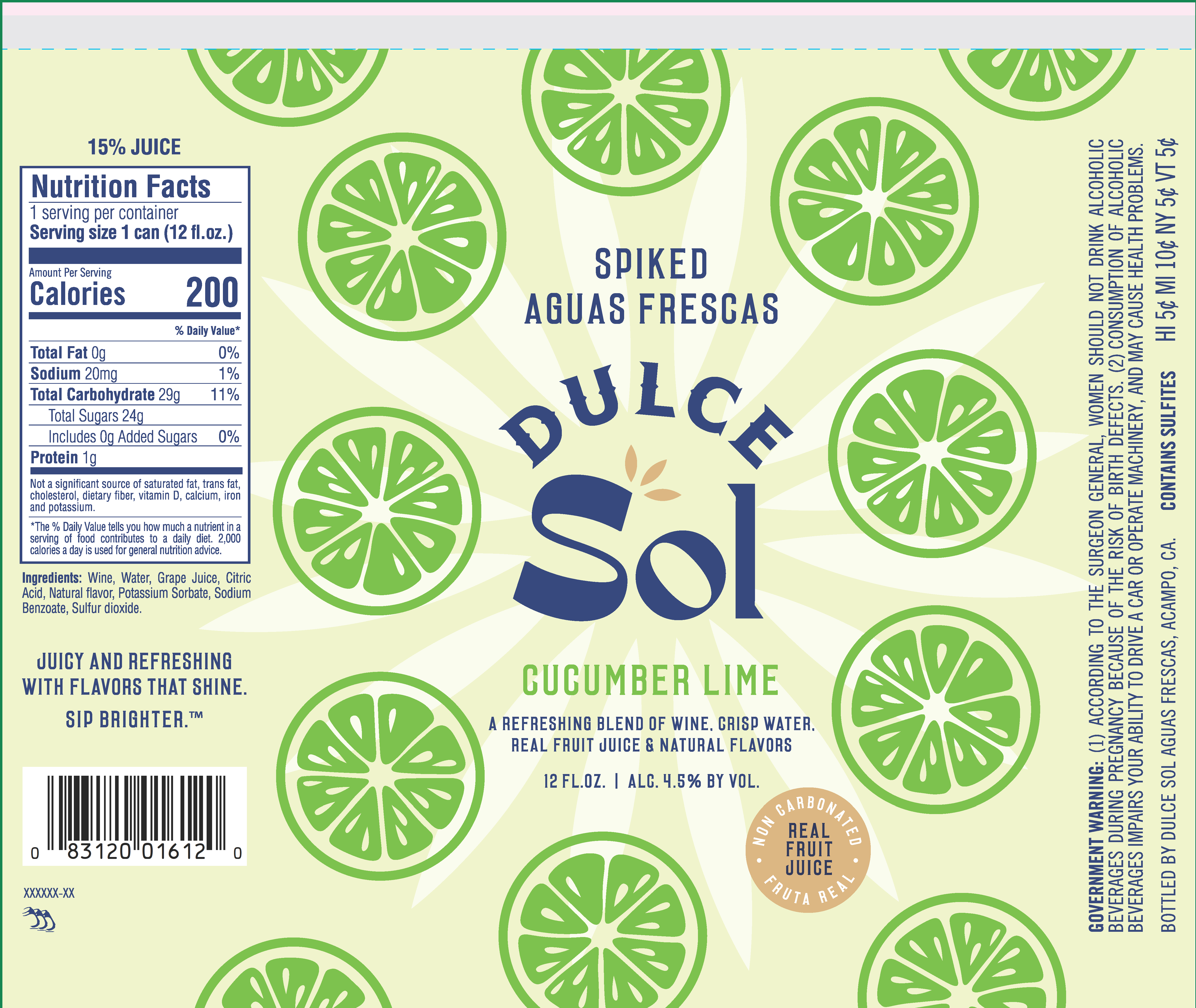 TABC label artwork for Dulce Sol Aquas Frescas- Cucumber Lime
