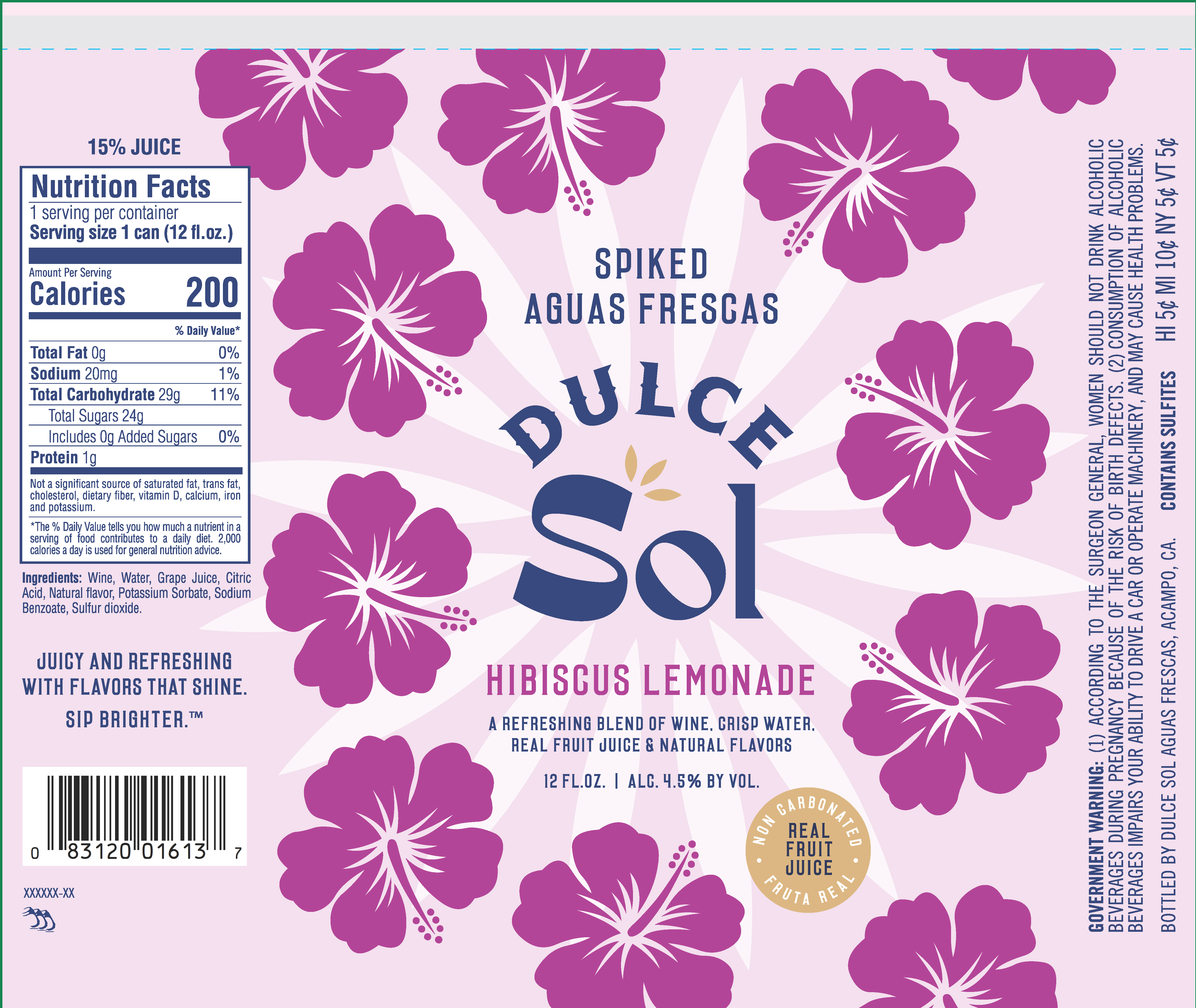 TABC label artwork for Dulce Sol Aquas Frescas- Hibiscus Lemonade