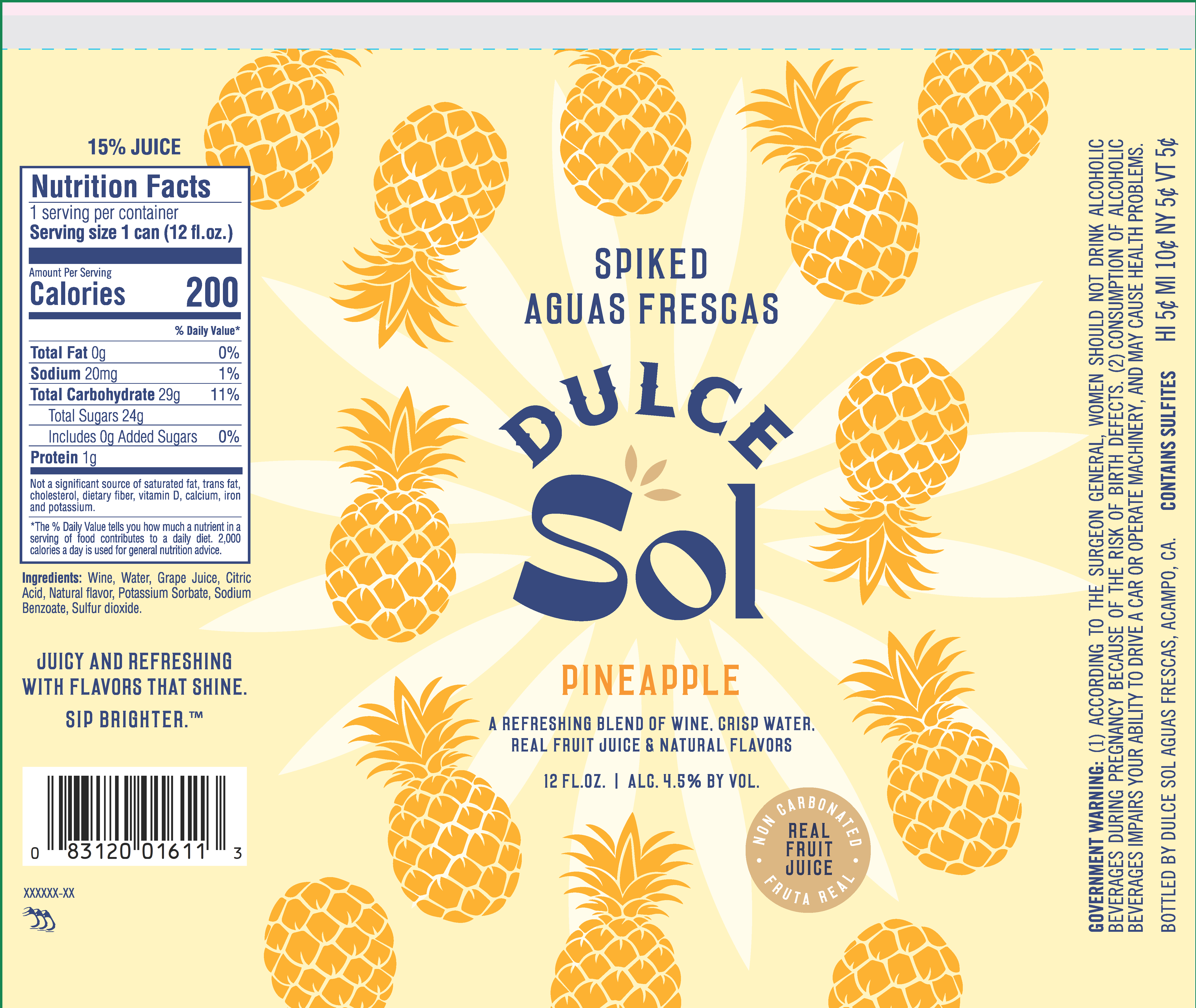 TABC label artwork for Dulce Sol Aquas Frescas- Pineapple