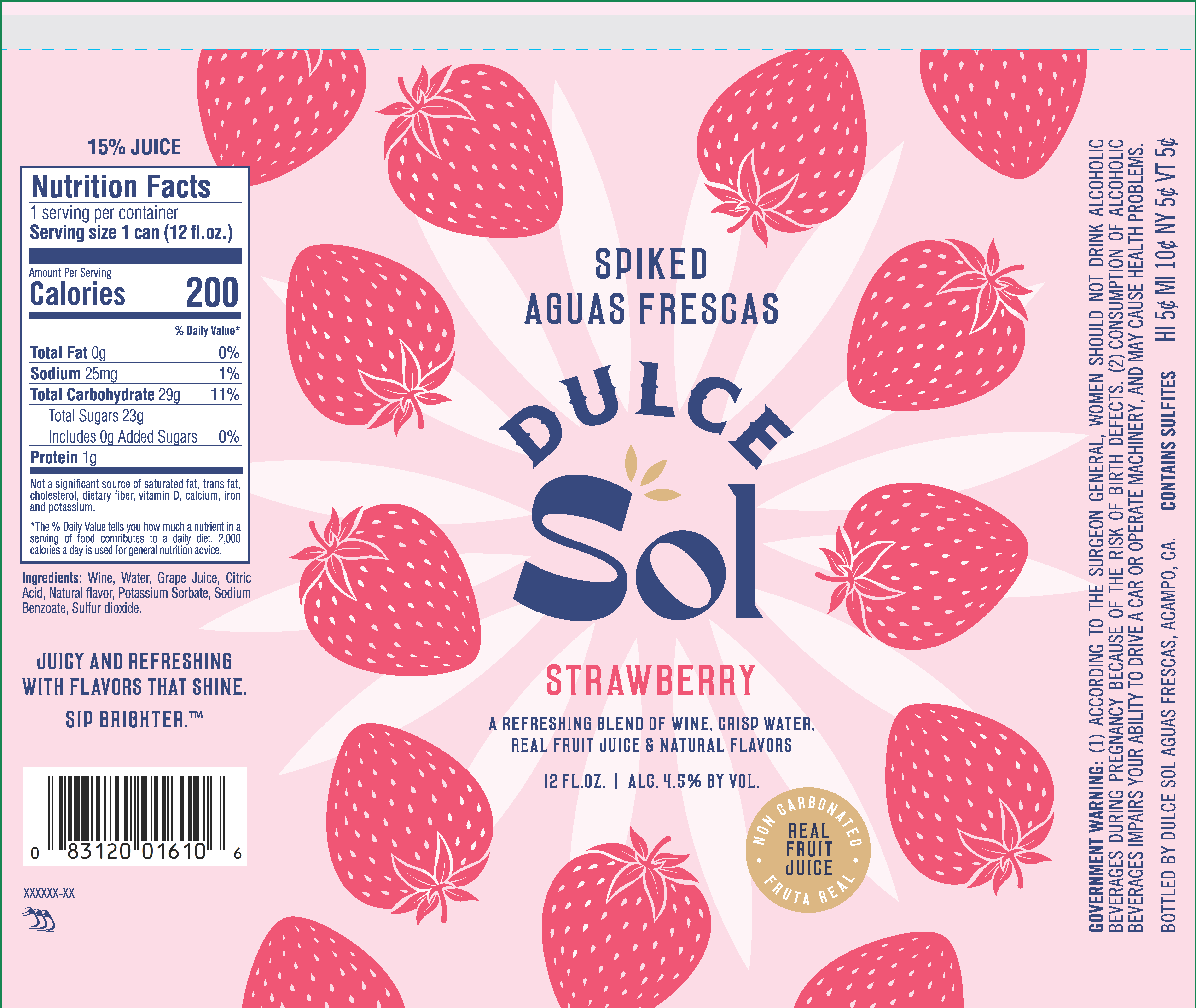 TABC label artwork for Dulce Sol Aquas Frescas- Strawberry