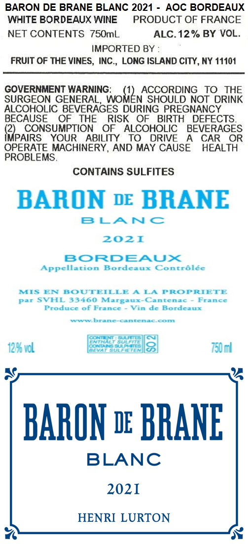 TABC label artwork for Baron de Brane Bordeaux Blanc