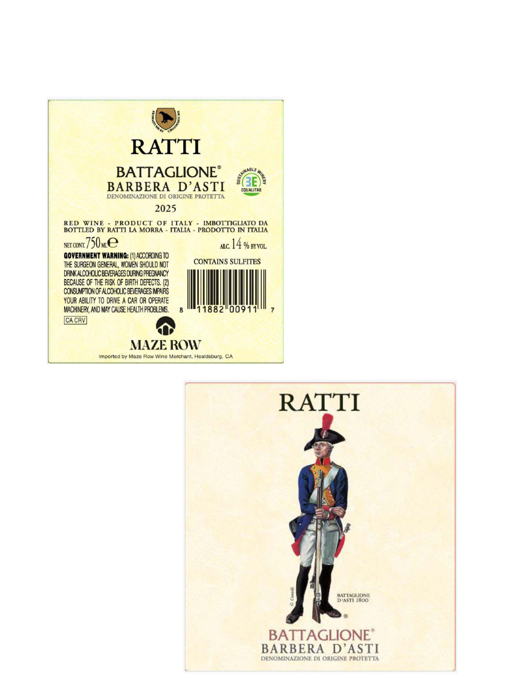 TABC label artwork for Ratti Battaglione Barbera D'asti