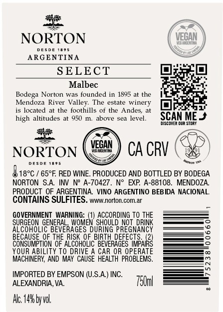 TABC label artwork for NORTON BARREL SELECT MALBEC