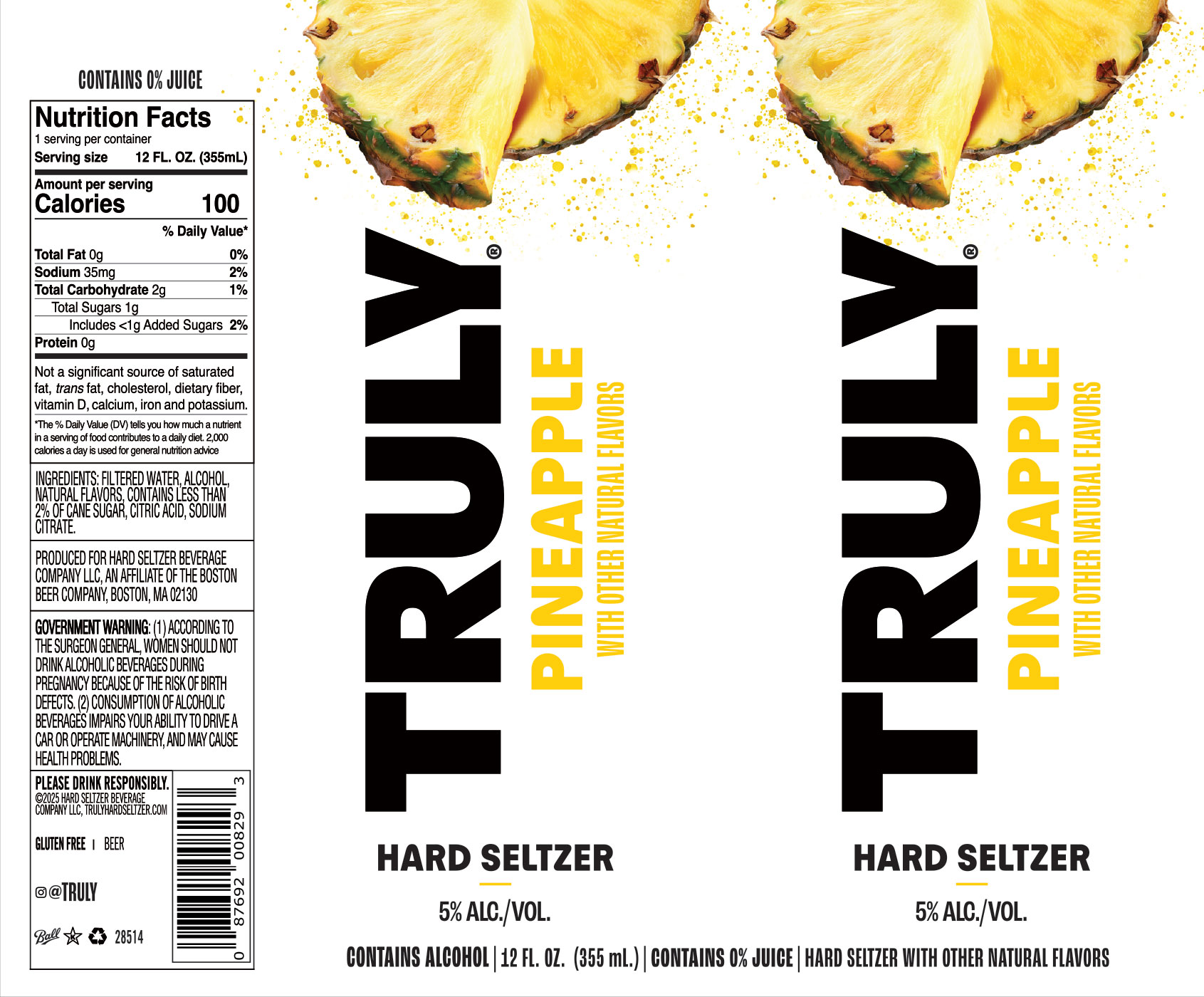 TABC label artwork for Truly Hard Seltzer Pineapple