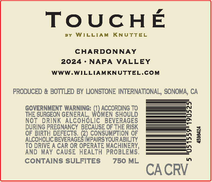 TABC label artwork for Touche by William Knuttel Chardonnay, Napa Valley