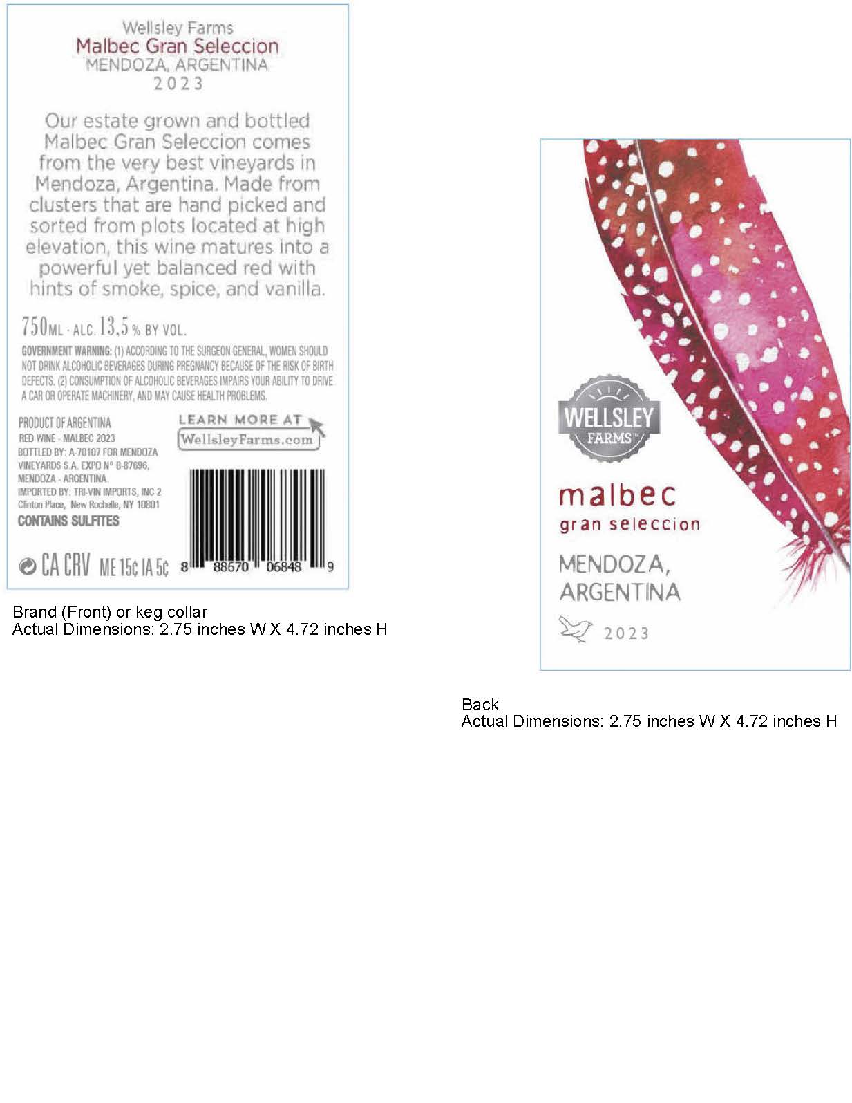 TABC label artwork for Wellsley Farms Malbec Gran Seleccion