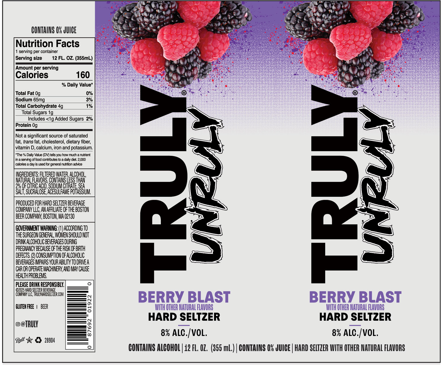 TABC label artwork for Truly Hard Seltzer Unruly Berry Blast
