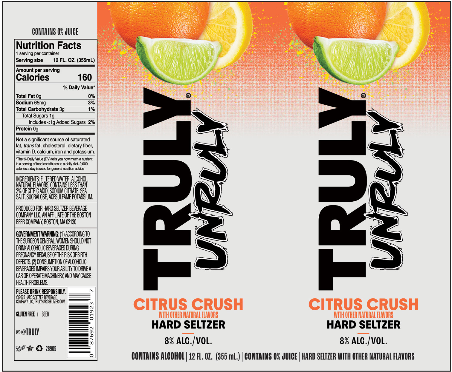 TABC label artwork for Truly Hard Seltzer Unruly Citrus Crush