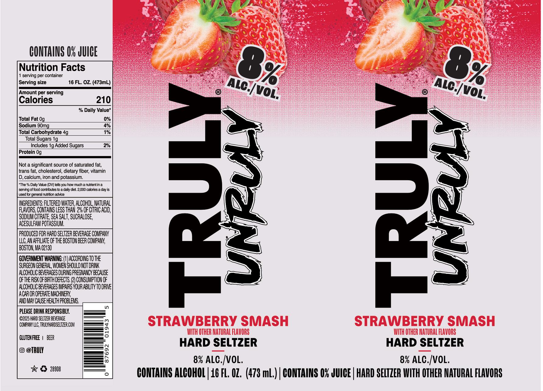 TABC label artwork for Truly Hard Seltzer Unruly Strawberry Smash