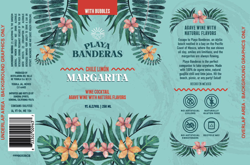 TABC label artwork for Playa Banderas Chile Limon Margarita Wine Cocktail 9%