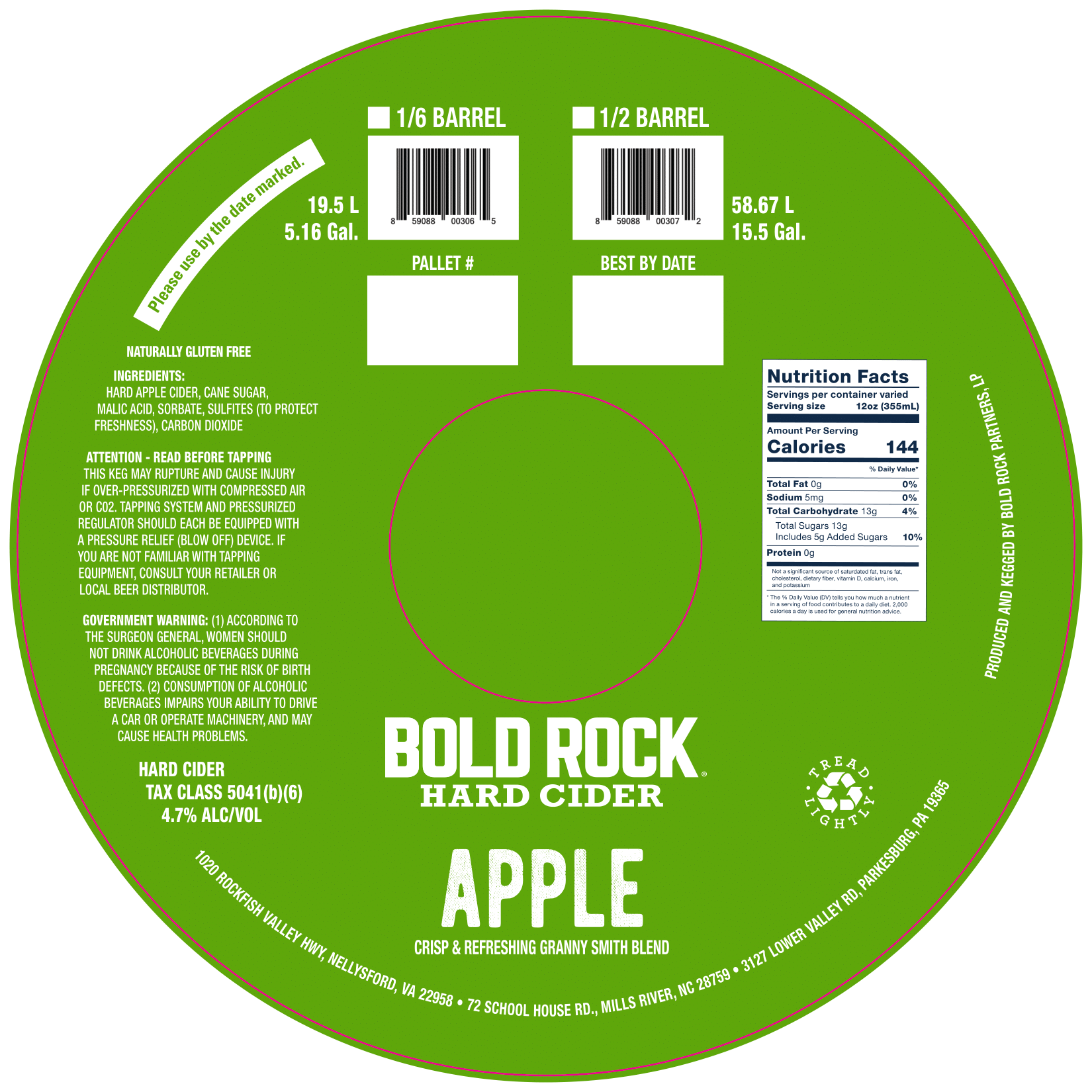 TABC label artwork for BOLD ROCK APPLE KEGS
