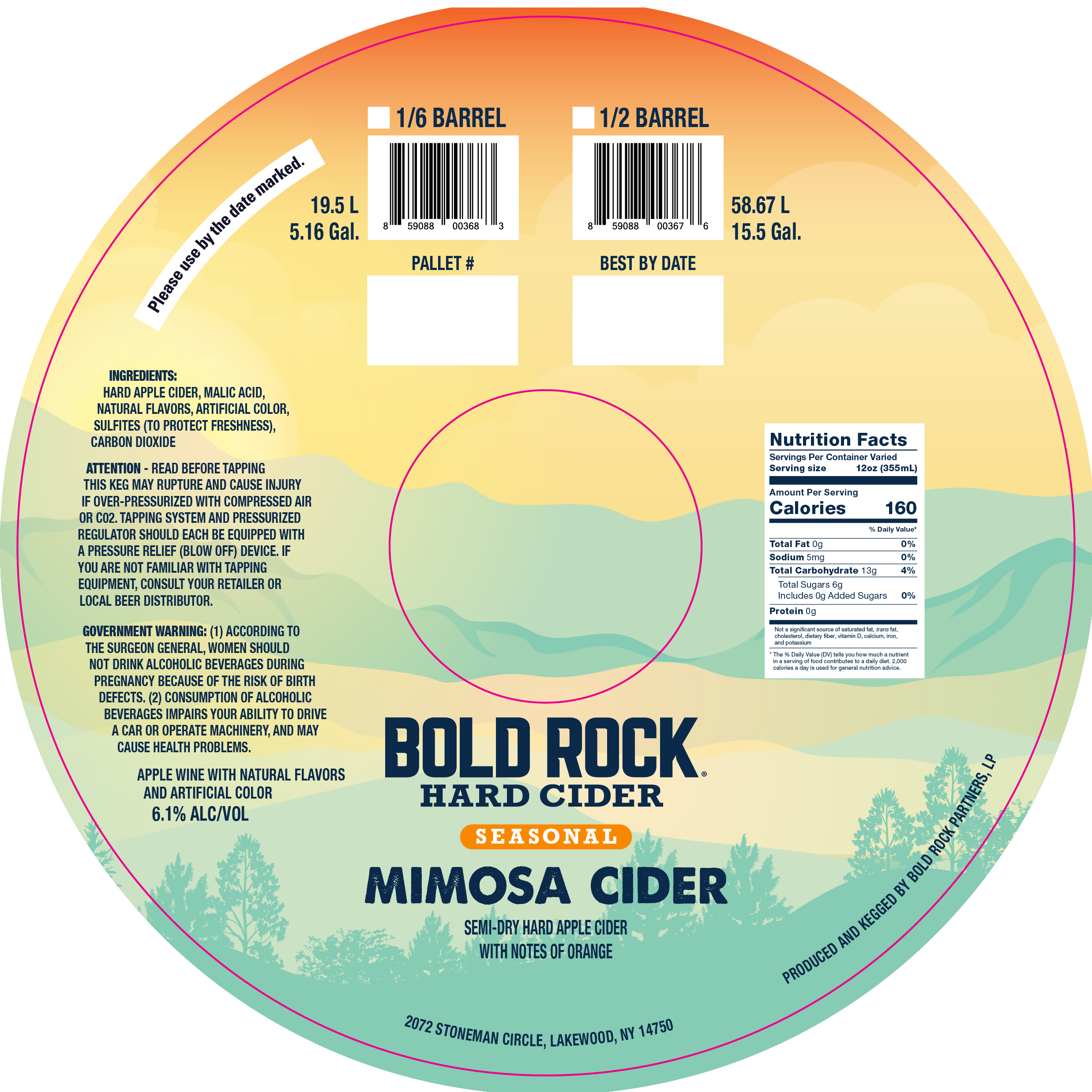 TABC label artwork for BOLD ROCK MIMOSA CIDER KEGS