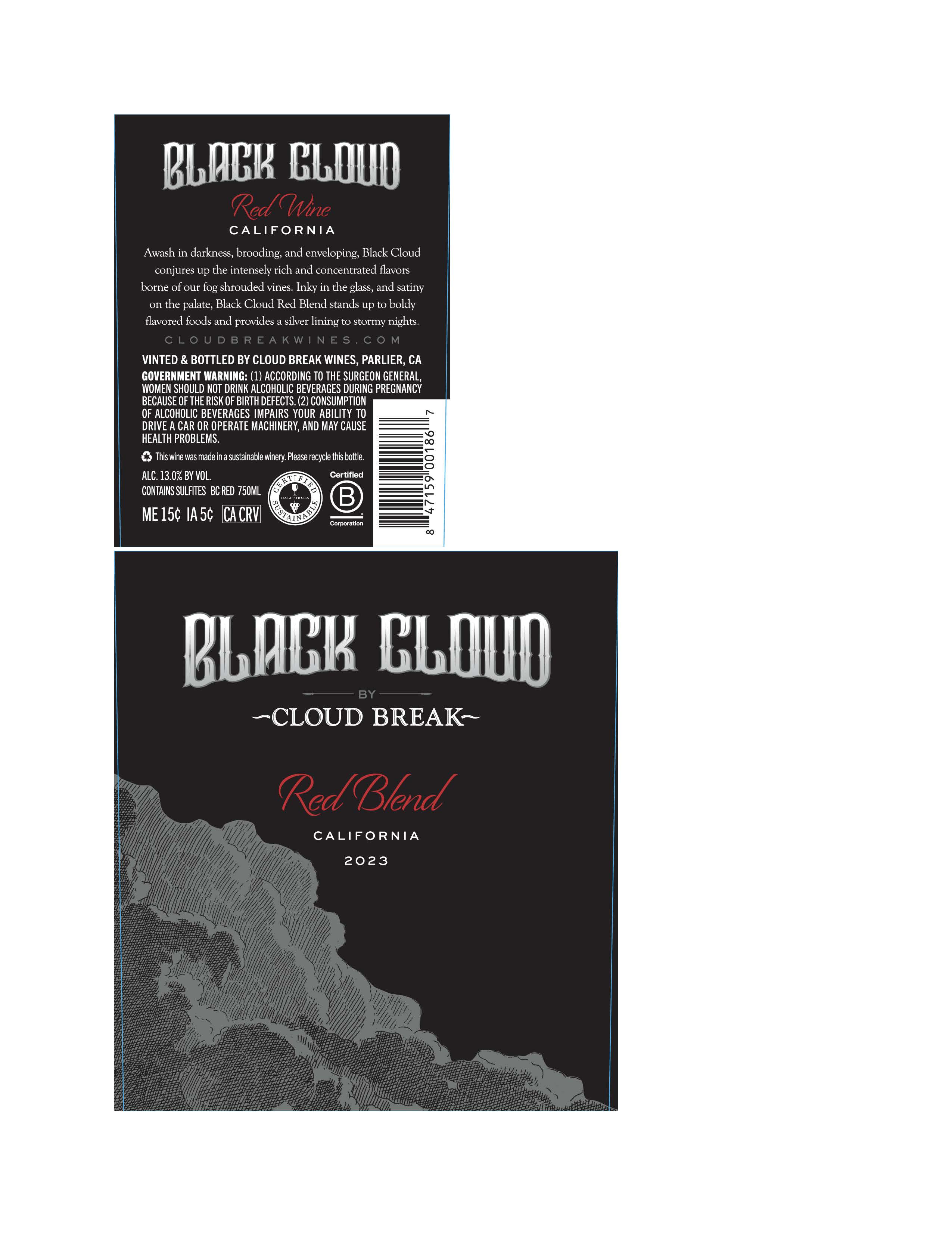 TABC label artwork for Cloud Break Red Blend Black Cloud