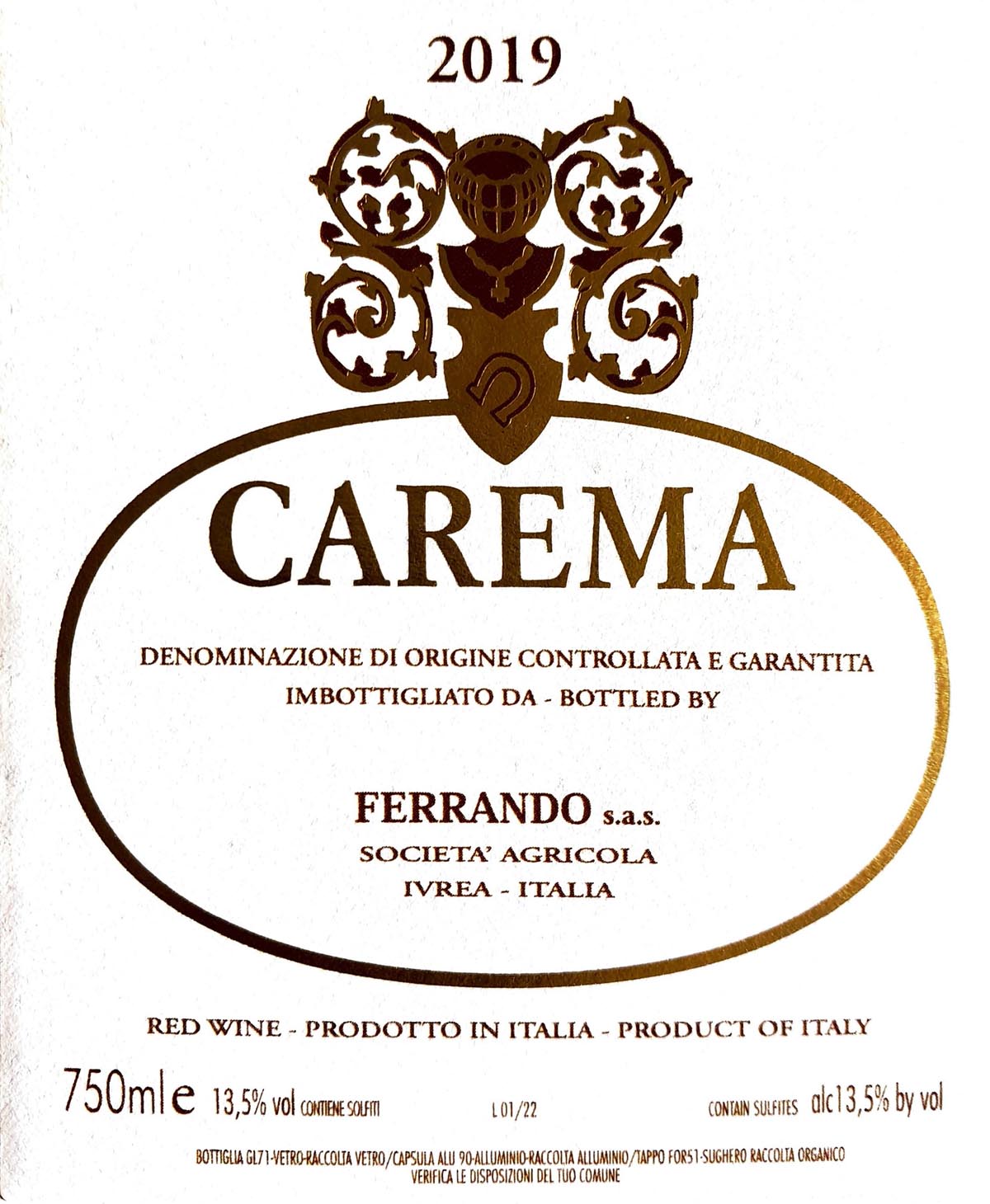 TABC label artwork for Ferrando Carema Etichetta Bianca
