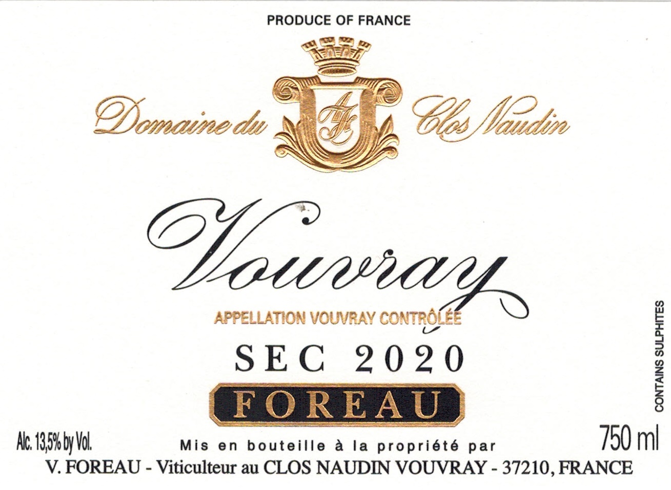 TABC label artwork for Foreau Vouvray Sec
