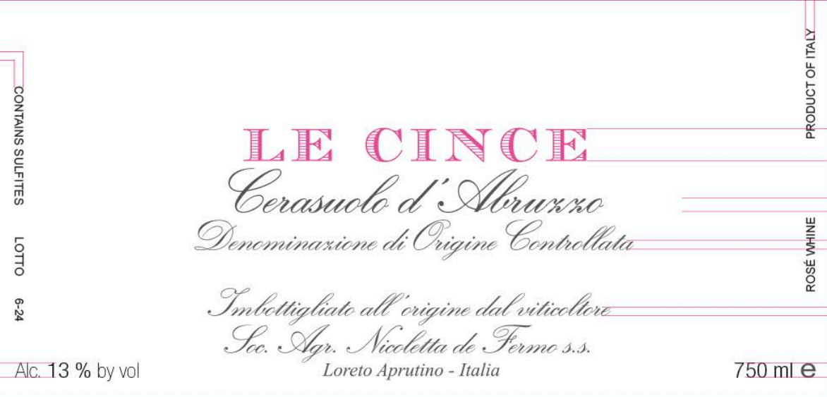 TABC label artwork for De Fermo Le Cince Cerasuolo d'Abruzzo