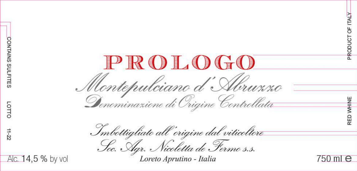 TABC label artwork for De Fermo Prologo Montepulciano d'Abruzzo