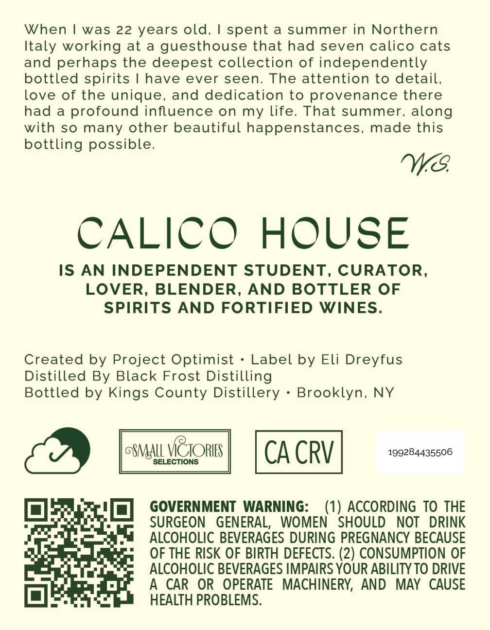 TABC label artwork for Calico House, Black Frost Distillery, Blended Bourbon