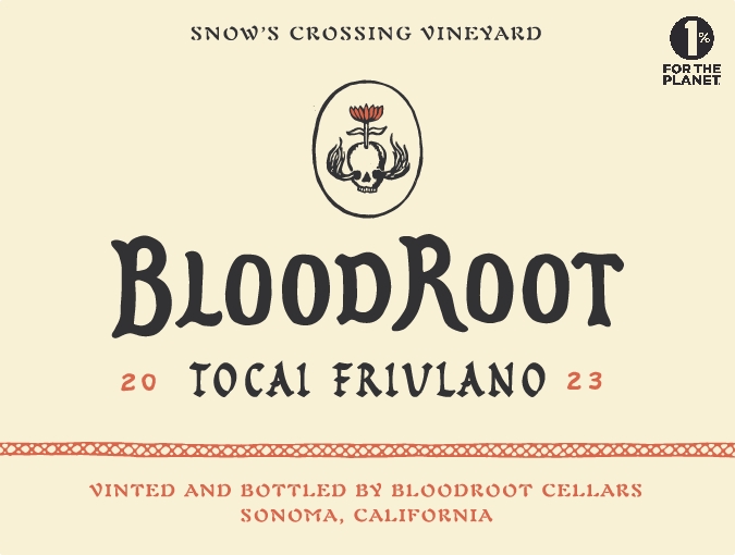 TABC label artwork for BloodRoot Snows Crossing Vineyard Tocai Fruilano Sierra Foothills