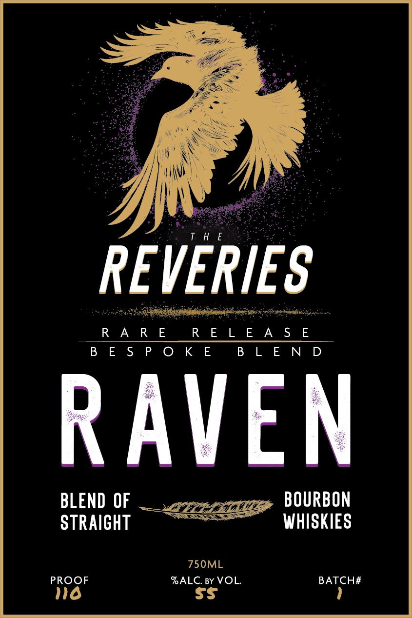 TABC label artwork for The Reveries, Raven, Bourbon