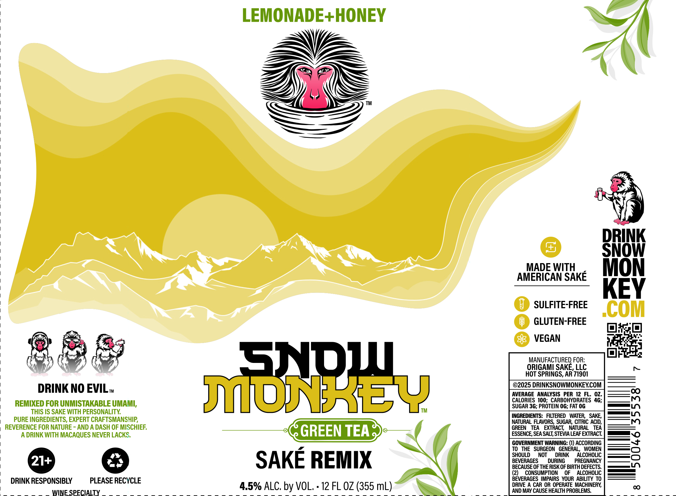 TABC label artwork for Snow Monkey Lemonade + Honey