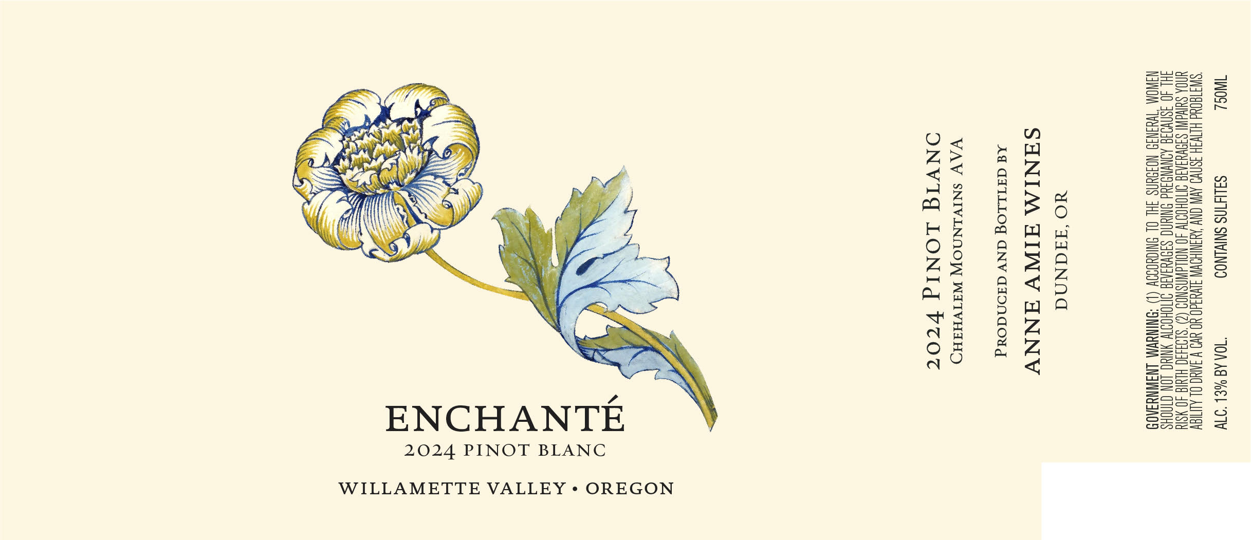 TABC label artwork for Anne Amie Wines Enchante Pinot Blanc