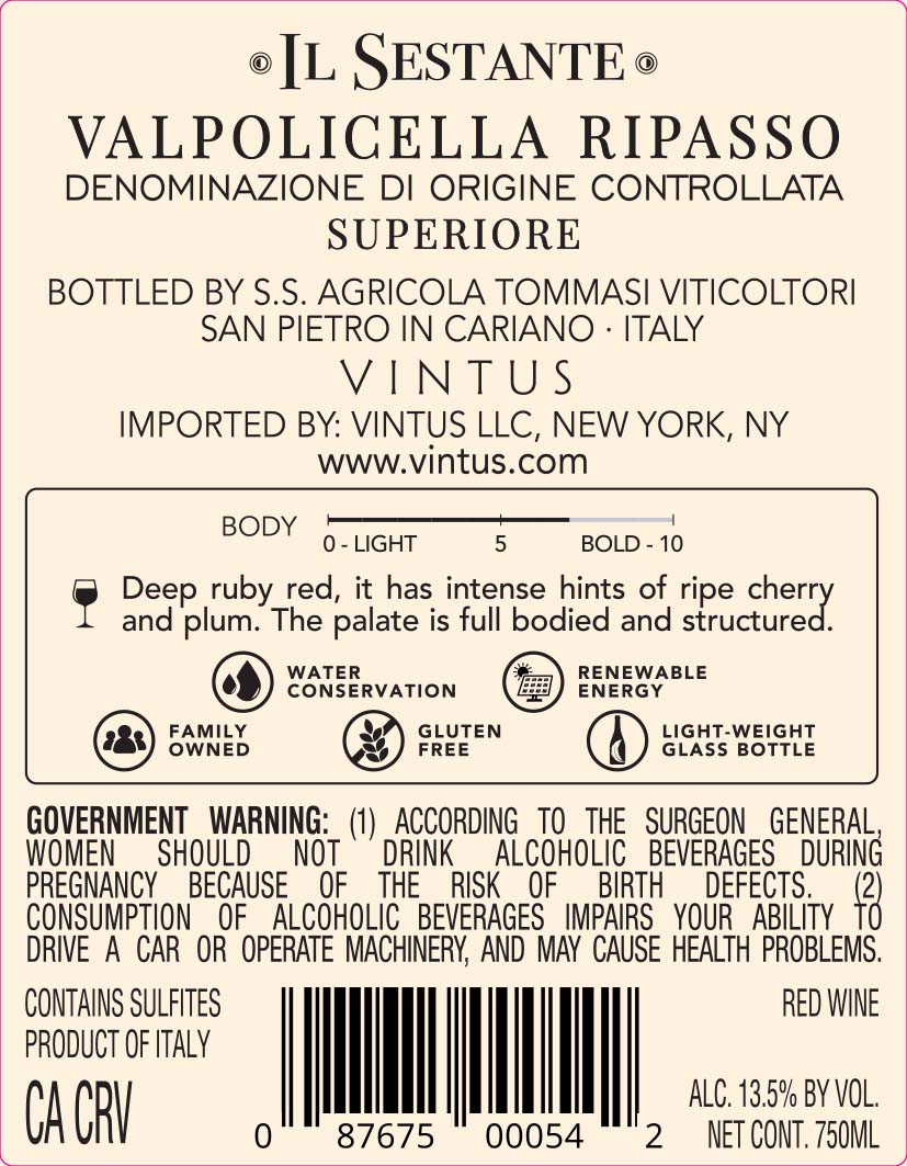 TABC label artwork for Il Sestante Valpolicella Ripasso