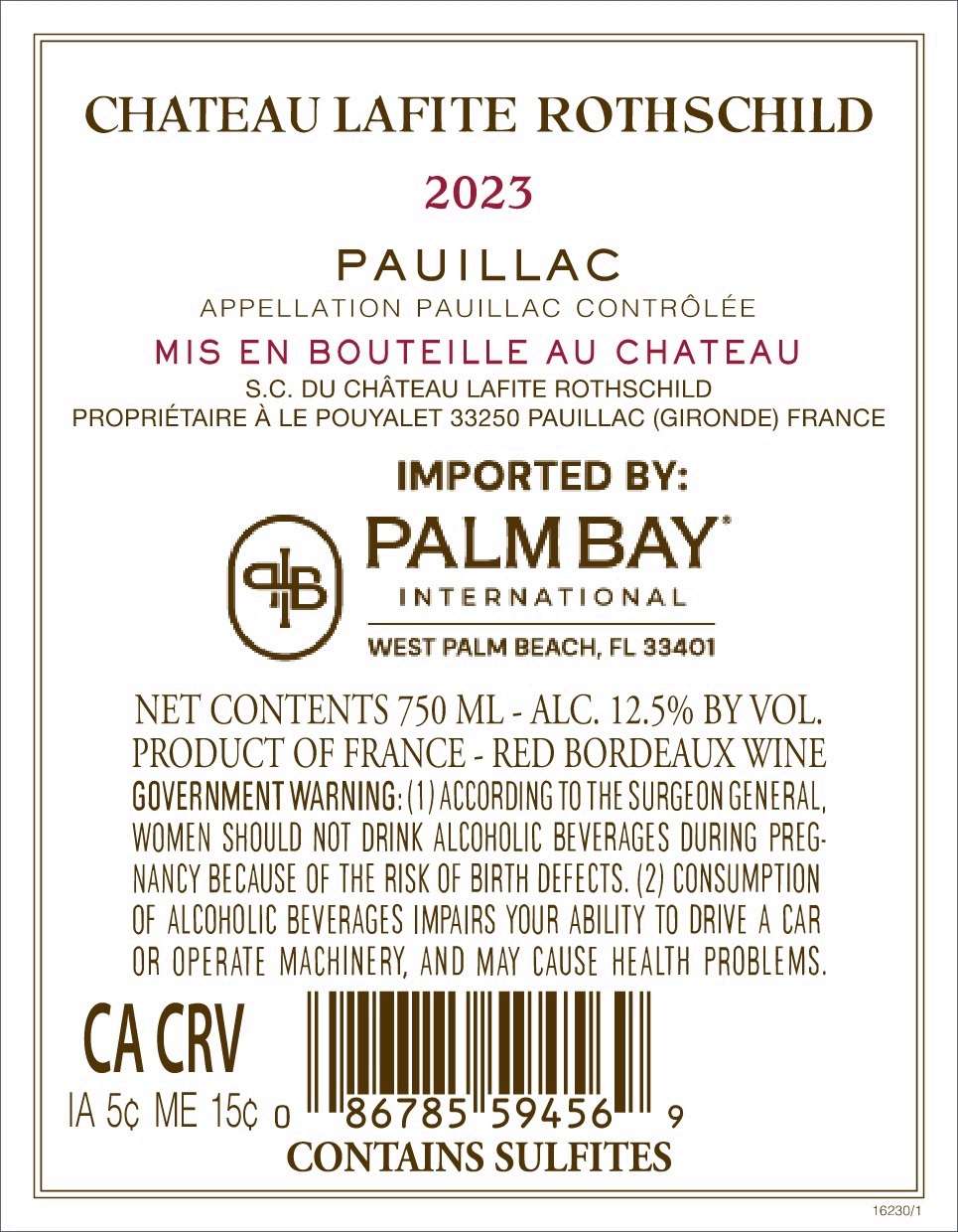TABC label artwork for CHATEAU LAFITE ROTHSCHILD PAUILLAC RED