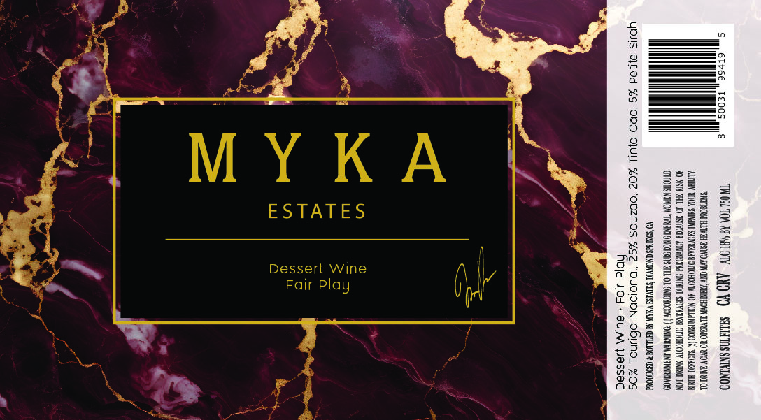 TABC label artwork for Myka Estates Dessert Wine