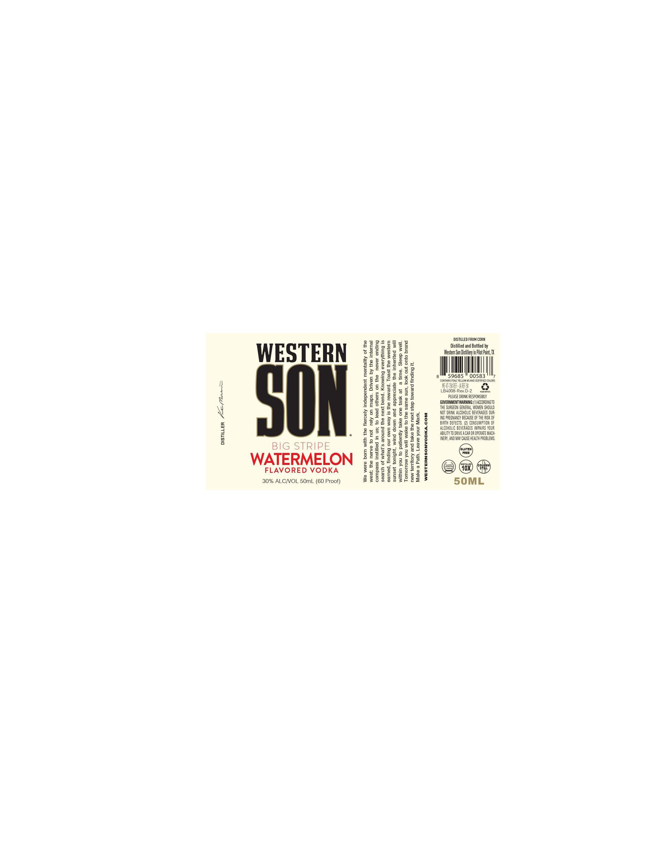 TABC label artwork for Western Son Big Stripe Watermelon 50ml