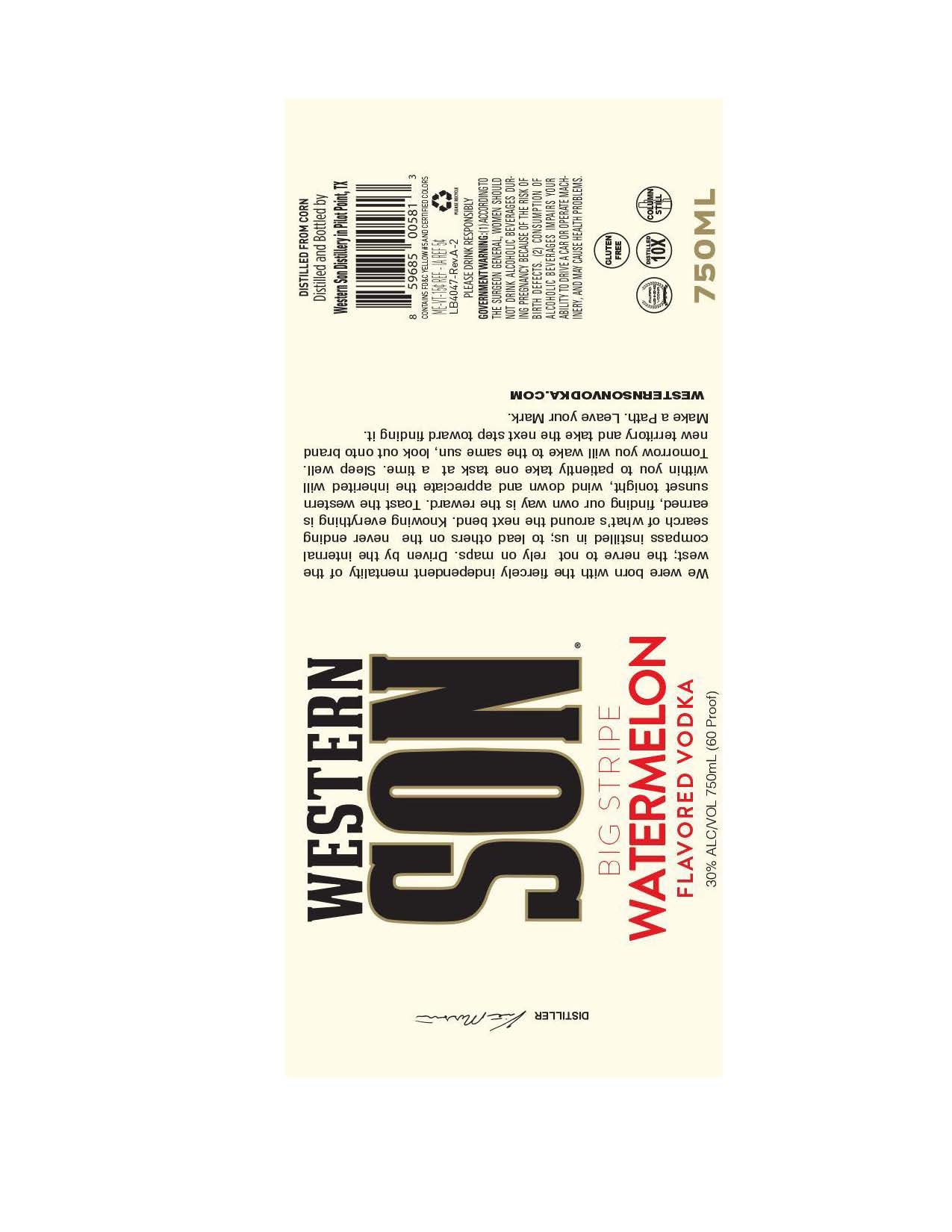 TABC label artwork for Western Son Big Stripe Watermelon 750ml