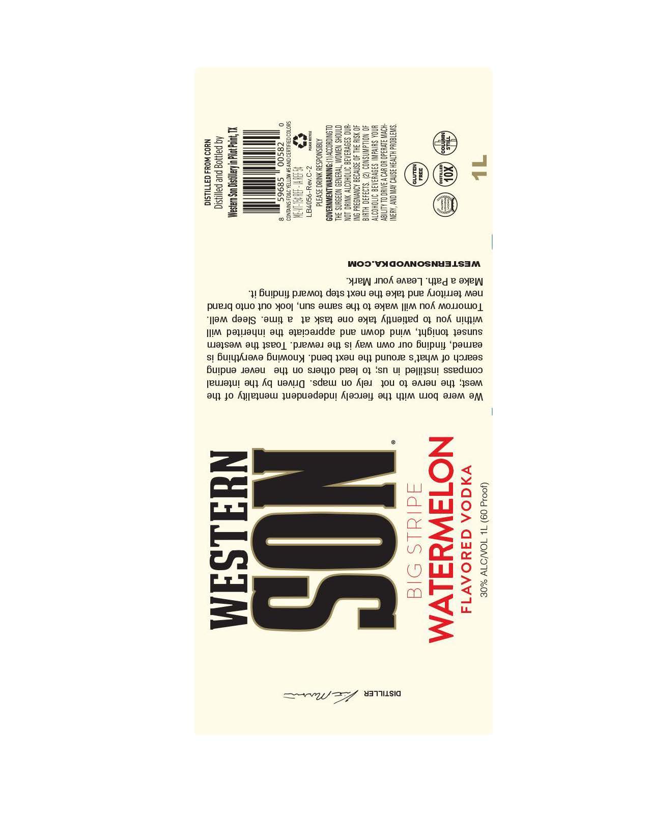 TABC label artwork for Western Son Big Stripe Watermelon 1L & 1.75L
