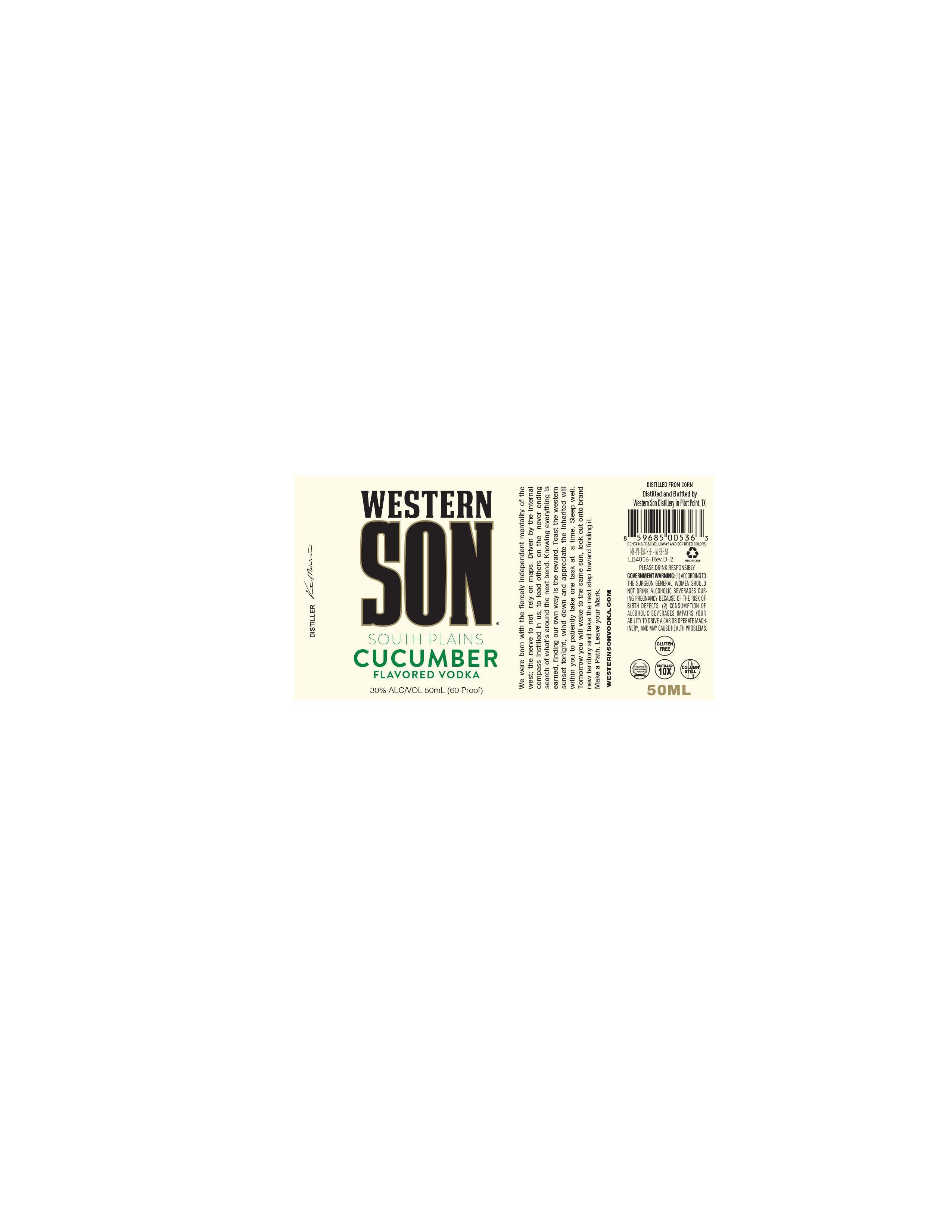TABC label artwork for Western Son South Plains Cucumber 50ml
