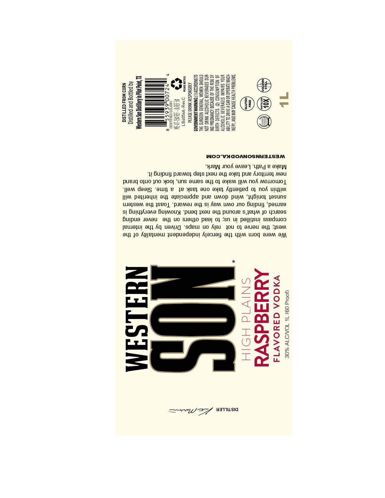 TABC label artwork for Western Son High Plains Raspberry 1L & 1.75L